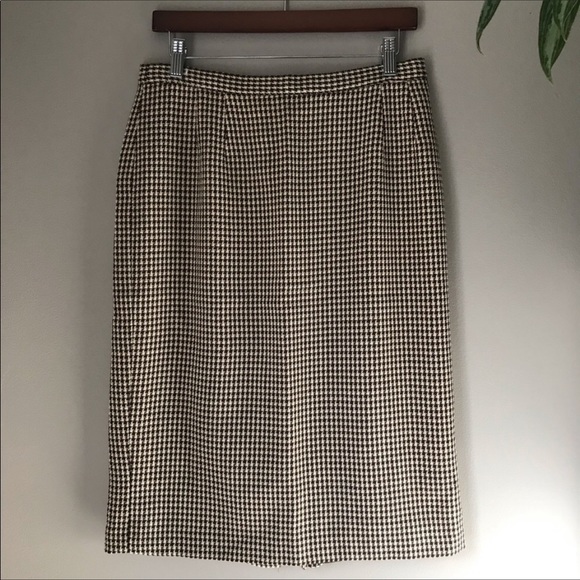 Brown & Cream Houndstooth Wool Skirt - Picture 2 of 5